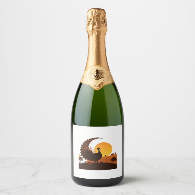 Étiquettes Pour Bouteilles De Vin Mousseux Thanksgiving Turquie Silhouette - Sunset Harvest S (Devant)