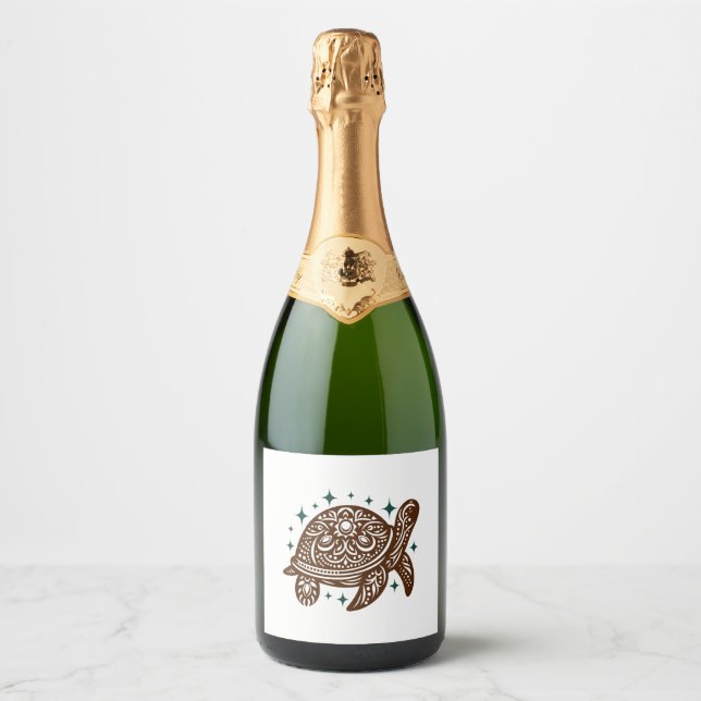 Étiquettes Pour Bouteilles De Vin Mousseux Tortue de mer ornementale (Devant)