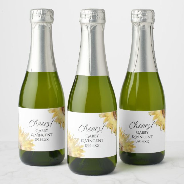 Étiquettes Pour Bouteilles De Vin Mousseux Tournesols Jaunes Mariage Aquarelle (Bouteilles)
