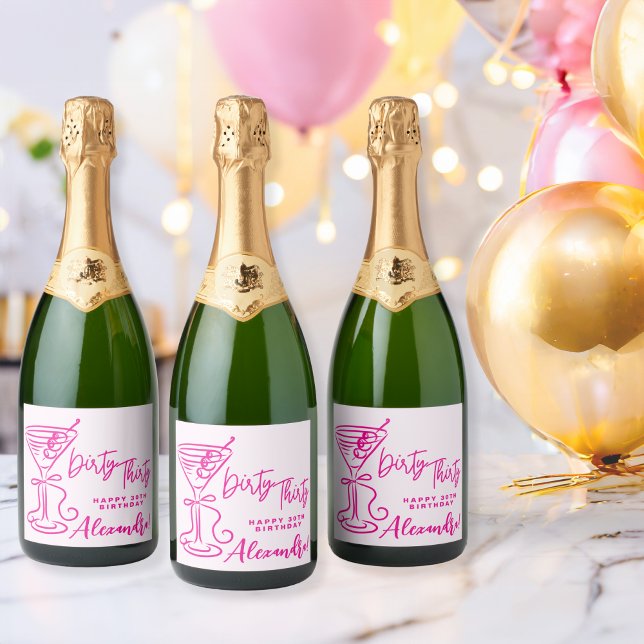 Étiquettes Pour Bouteilles De Vin Mousseux Trendy Pink Dirty Thirty 30th Birthday (Créateur téléchargé)