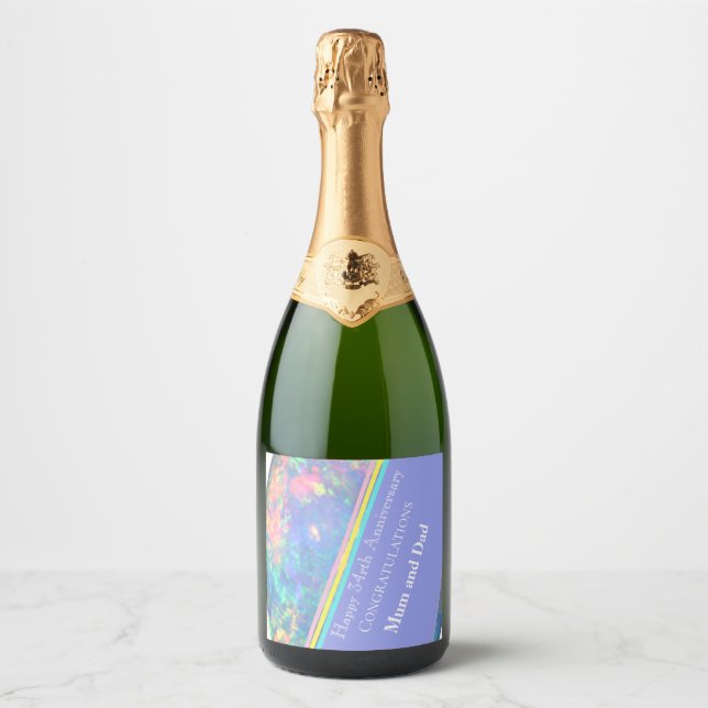 Étiquettes Pour Bouteilles De Vin Mousseux Trente-quatrième anniversaire de Mariage, Opal, (Devant)