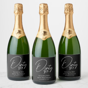 Étiquettes Pour Bouteilles De Vin Mousseux Trente-trente-troisième anniversaire noir et blanc