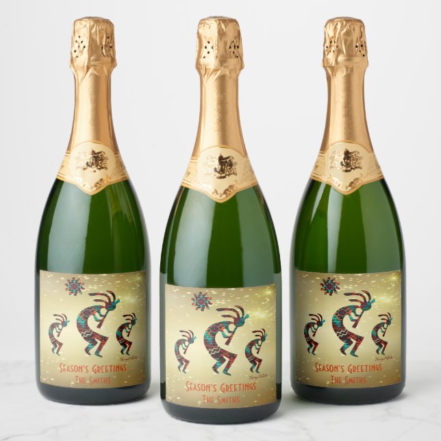 Étiquettes Pour Bouteilles De Vin Mousseux Trois Kokopelli Jouer Flute (Bouteilles)
