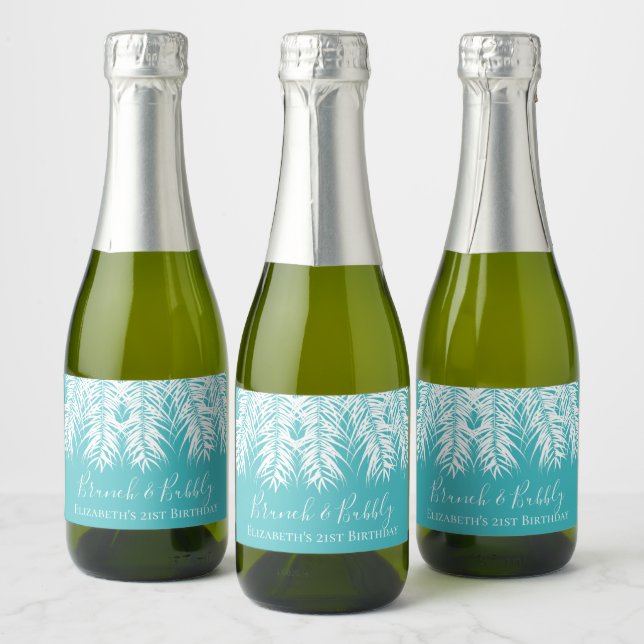 Étiquettes Pour Bouteilles De Vin Mousseux Turquoise 21e anniversaire Mini (Bouteilles)