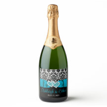 Turquoise, Noir, Blanc Damas Love Hearts Mariage