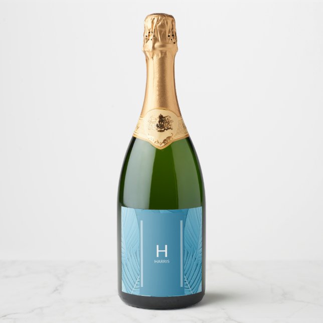 Étiquettes Pour Bouteilles De Vin Mousseux Turquoise tropical personnalisé (Devant)