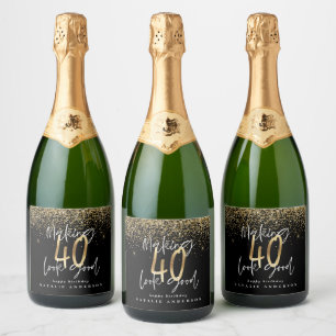Étiquettes Pour Bouteilles De Vin Mousseux Typographie moderne or parties scintillant chic 40