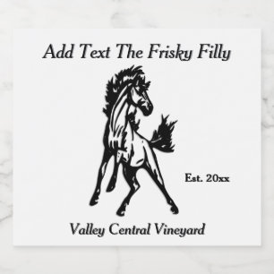 Étiquettes Pour Bouteilles De Vin Mousseux Un cheval sautant fringant 3 zones de texte