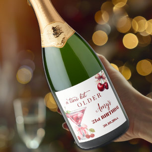 Étiquettes Pour Bouteilles De Vin Mousseux Un peu plus âgé Chic Tini Martini Cherry 21e Anniv