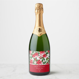 Étiquettes Pour Bouteilles De Vin Mousseux Vacances de Noël Personnalisé Poinsettia Motif