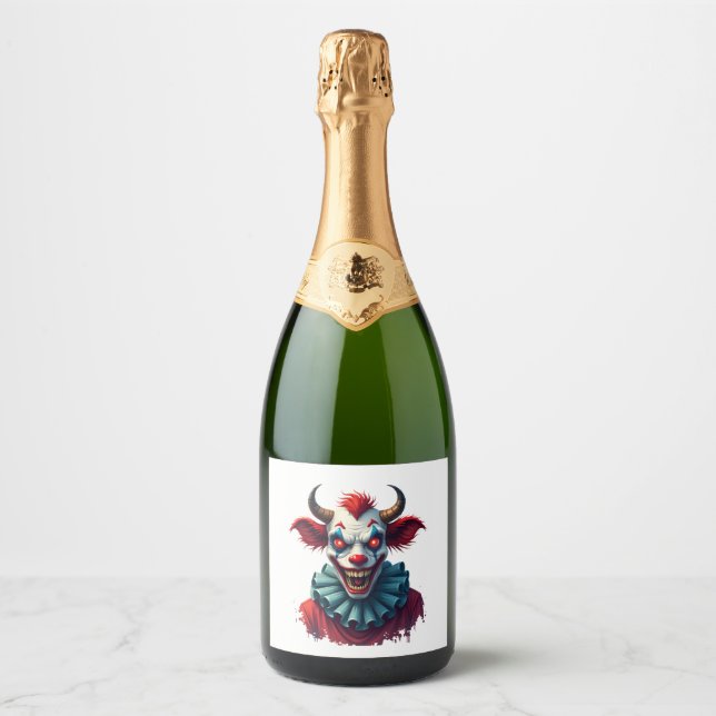 Étiquettes Pour Bouteilles De Vin Mousseux Vache clown de la terreur (Devant)