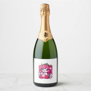 Étiquettes Pour Bouteilles De Vin Mousseux Vache de fraise Kawaii Anime Lait de fraise _2_1
