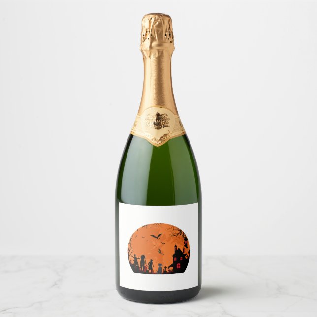 Étiquettes Pour Bouteilles De Vin Mousseux vecteur halloween (Devant)