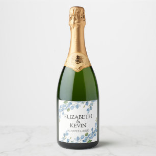 Étiquettes Pour Bouteilles De Vin Mousseux Vert et bleu pastel eucalyptus