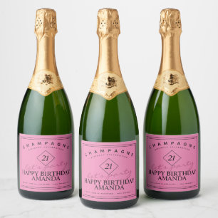 Étiquettes Pour Bouteilles De Vin Mousseux Vin mousseux rose d'anniversaire moderne et élégan