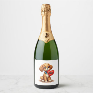 Étiquettes Pour Bouteilles De Vin Mousseux Vintage Retro Valentine's Day Puppy Dog Valentine 