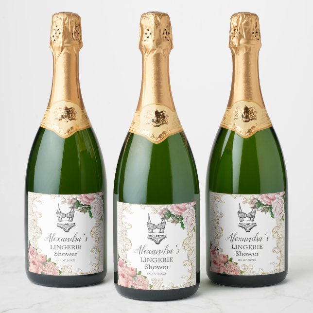 Étiquettes Pour Bouteilles De Vin Mousseux Vintage Rose Lingerie Fête des mariées Favoriser (Bouteilles)