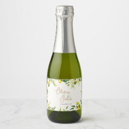 Étiquettes Pour Bouteilles De Vin Mousseux Watercolor Lemon Citrus Green Wedding