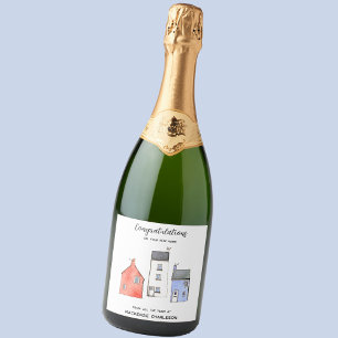 Étiquettes Pour Bouteilles De Vin Mousseux Watercolor Nouvelle maison Immobilier Félicitation