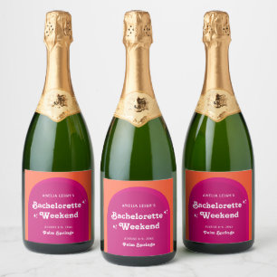 Étiquettes Pour Bouteilles De Vin Mousseux Week-end de Bachelorette Rétro Rose & Orange Sunse