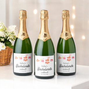 Étiquettes Pour Bouteilles De Vin Mousseux Week-end de bikini de plage de célibataire