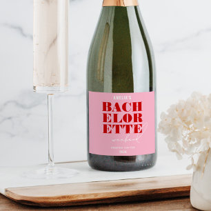 Étiquettes Pour Bouteilles De Vin Mousseux Week-end de célibataire rose vif et rouge