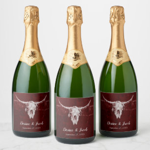Étiquettes Pour Bouteilles De Vin Mousseux Western Rustic Bull Skull Pays Bourgogne Texture