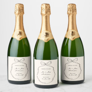 Étiquettes Pour Bouteilles De Vin Mousseux Whimsky Quirky manuscrit Mariage Bow