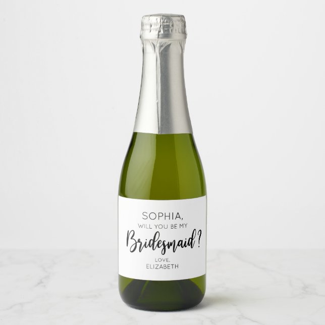 ÉTIQUETTES POUR BOUTEILLES DE VIN MOUSSEUX WILL YOU BE MY BRIDESMAID? (Devant)