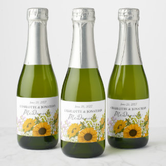 Étiquettes Pour Bouteilles De Vin Mousseux Yellow Modern Sunflowers Bouquet Wedding 