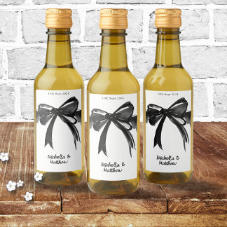 Étiquettes Pour Bouteilles De Vin Noir et blanc Moderne Chic Cute Bow Wedding Favori