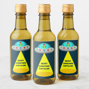 Étiquettes Pour Bouteilles De Vin OVNI de Noël Ho Ho Alien soucoupe volante Personna