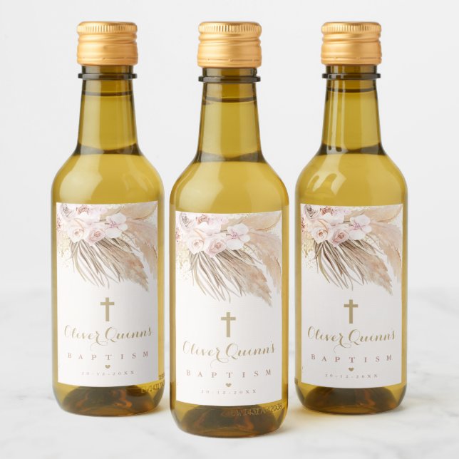 Étiquettes Pour Bouteilles De Vin Pampas Grass Baptême Bohème Personnalisé Mini (Bouteilles)