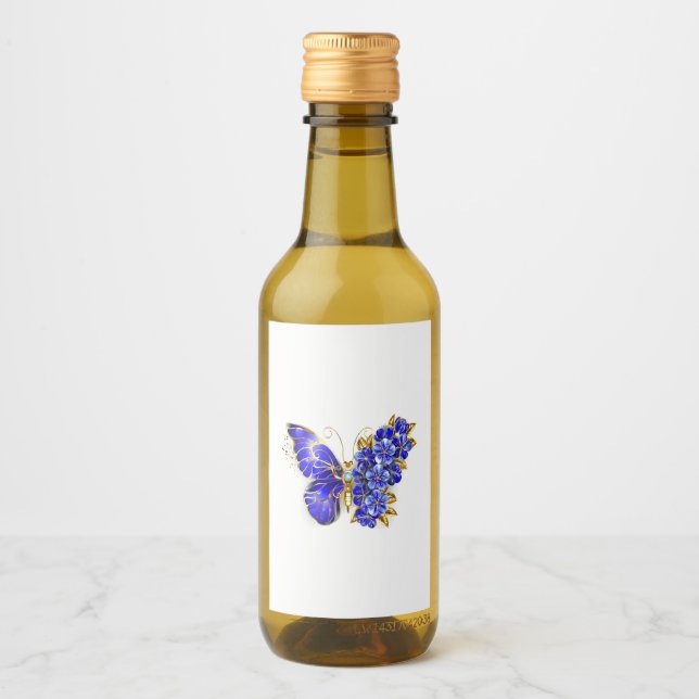 Étiquettes Pour Bouteilles De Vin Papillon saphir à fleurs (Devant)