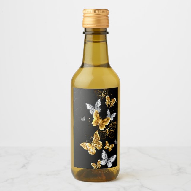 Étiquettes Pour Bouteilles De Vin Papillons blancs et dorés (Devant)