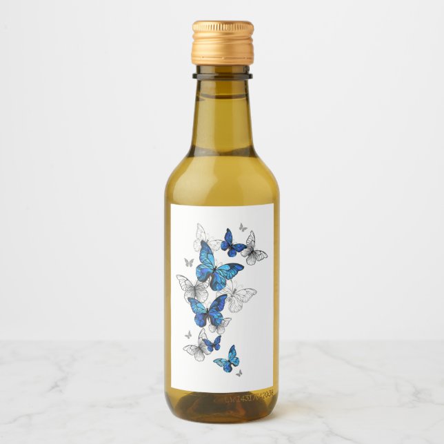 Étiquettes Pour Bouteilles De Vin Papillons volants bleus Morpho (Devant)