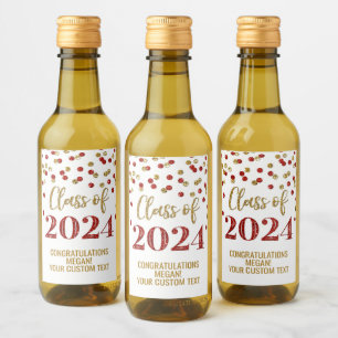 Étiquettes Pour Bouteilles De Vin Parties scintillant d'or rouge Confetti Graduation