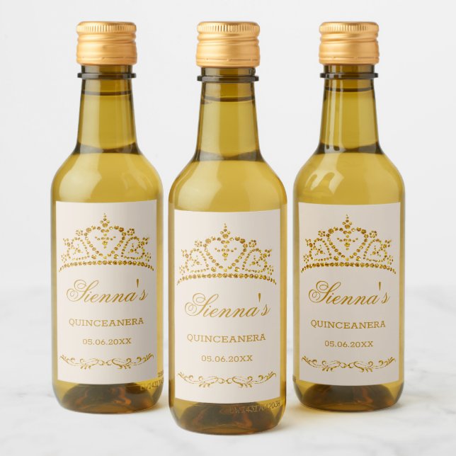 Étiquettes Pour Bouteilles De Vin Parties scintillant d'or tiara en forme de coeur Q (Bouteilles)