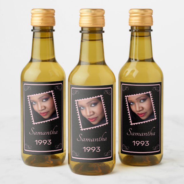 Étiquettes Pour Bouteilles De Vin Photo couleur rose noir Anniversaire (Bouteilles)