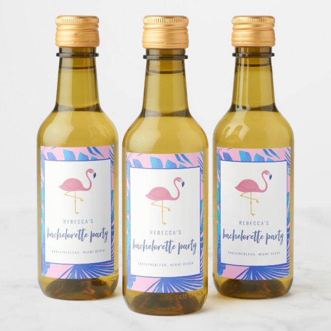Étiquettes Pour Bouteilles De Vin Plage Flamant rose Tropical Rose Bachelorette (Bouteilles)