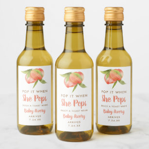 Étiquettes Pour Bouteilles De Vin Pop'it When She Pops Little Peach Baby shower