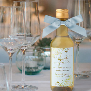 Étiquettes Pour Bouteilles De Vin Poudre Bleu & Or dentelle Mariage Mini Merci