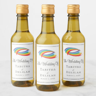 Étiquettes Pour Bouteilles De Vin Rainbow Waves Beautiful LGBT Mariage Mini
