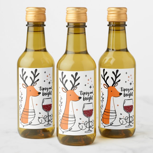 Étiquettes Pour Bouteilles De Vin Renne ivre et lumineux  (Bouteilles)