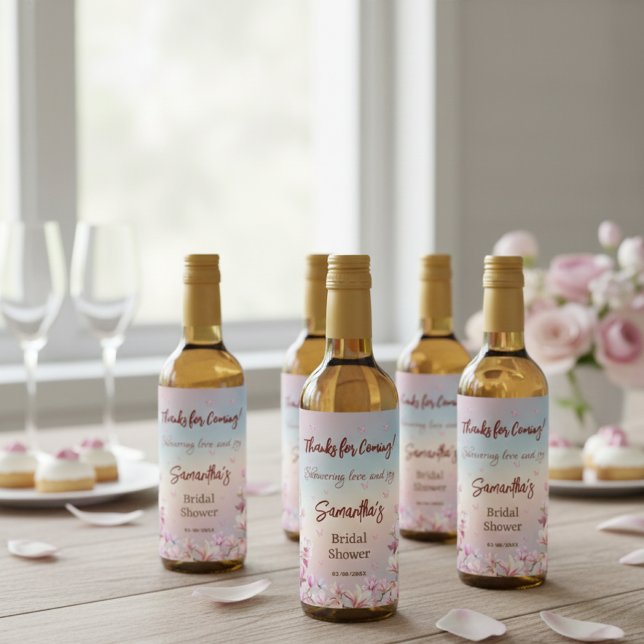 Étiquettes Pour Bouteilles De Vin Romance en Fleur - Mariage Fleur de Magnolia Rose (Créateur téléchargé)