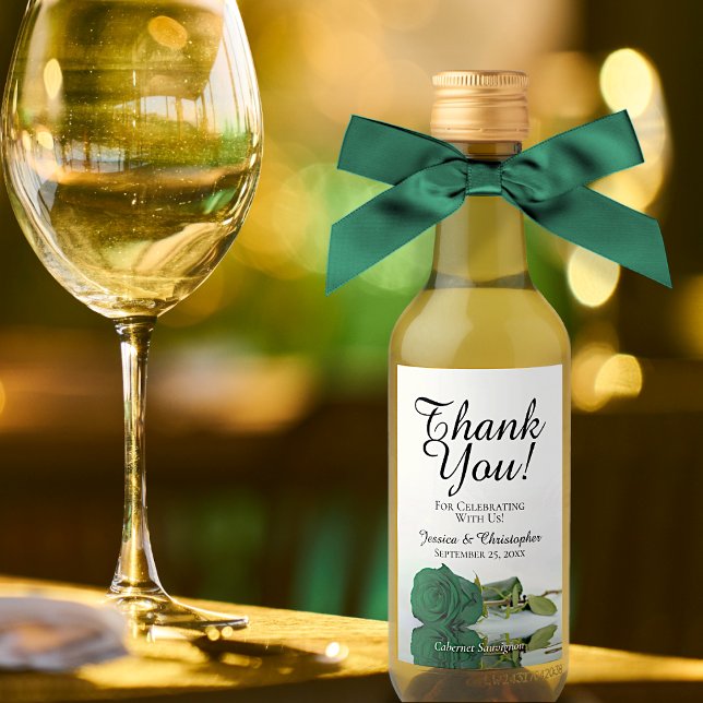 Étiquettes Pour Bouteilles De Vin Romantique Emerald Green Rose Merci Mini (Créateur téléchargé)