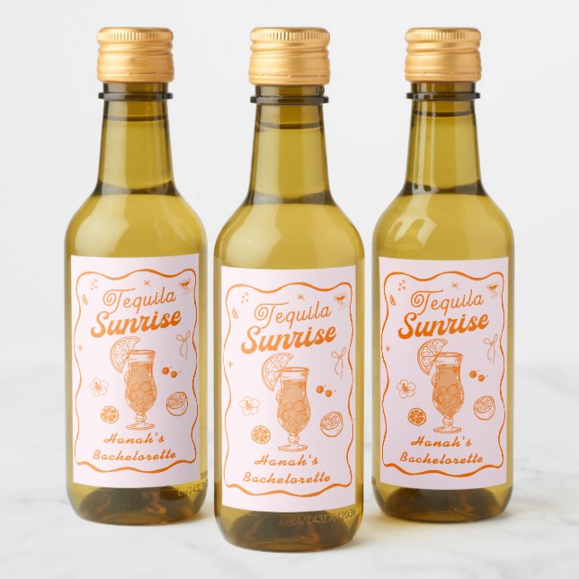 Étiquettes Pour Bouteilles De Vin Rose Orange Tequila Sunrise Enterrement de Vie de  (Bouteilles)