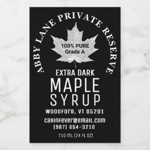 Étiquettes Pour Bouteilles De Vin Sirop d'érable à feuilles blanches Logo noir incur