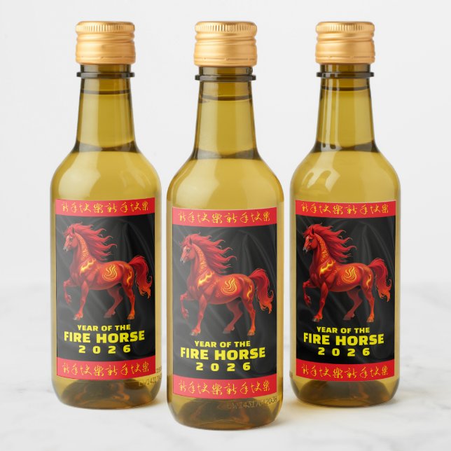 Étiquettes Pour Bouteilles De Vin Stunning Chinese Year of the Fire Horse 2026 (Bouteilles)