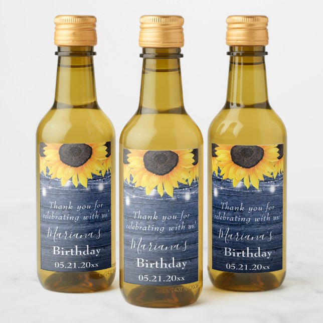 Étiquettes Pour Bouteilles De Vin Sunflowers Lumières Bleu Anniversaire Fête Favoris (Bouteilles)